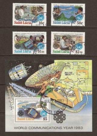 St Lucia 1983 Sg641/644,  Ms645 World Communications Set - Fine (jb8956)