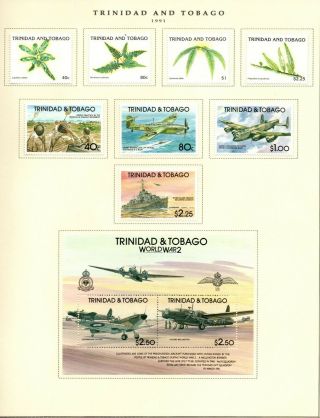 Trinidad & Tobago 1991 2 Sets & M/s,  Ferns & Ww2 Sg799/807 M/m.