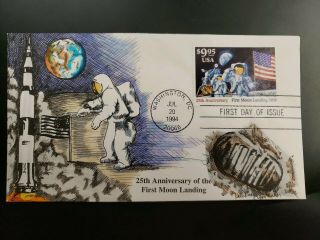 1994 Moon Landing Us Space Fdc Hand Painted Cachet Signed Rodgers & Faircloth