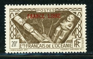 French Polynesia Mh Selections: Scott 135 20fr Dark Brown France Libre Cv$75,