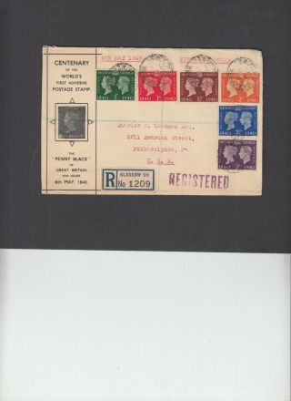 1940 Stamp Centenary Unusual Illustration Fdc Craigpark Glasgow Reg Cds.  Cat £30