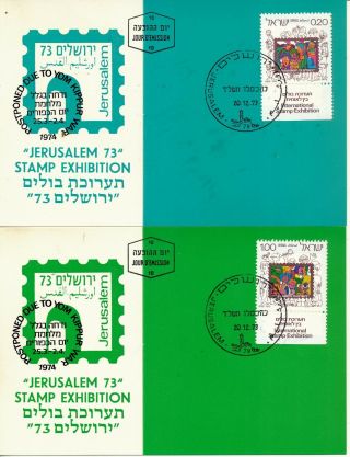 Israel 1972 Jerusalem World Stamp Exhibit Set Of 2 Maximum Cards