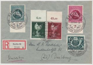 Germany Dr 1944 (9.  10. ) Reg.  Cover Berlin Franking/postmark To Duisburg