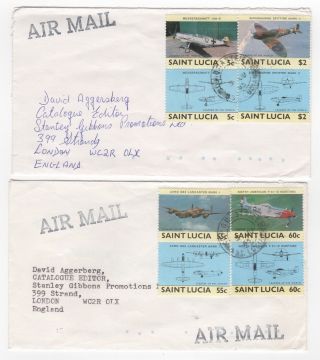 1985 St Lucia - 2 X Air Mail Covers Castries To London Gb Stanley Gibbons Pairs.
