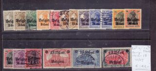 Belgium German Occupation 1916.  Stamp.  Yt 10/25 (n/u).  €140.  00