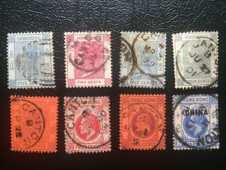 Hong Kong Group Of 8 Qv - Kgv With Different China Treaty Port Canton Chops