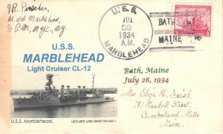 1934 Fdc Launch Of Uss Marblehead Bath Iron In Bath,  Maine,