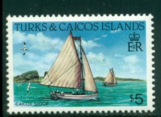 Turks & Caicos Islands Sc592 Sg783b Mnh 1985 $5 Caicos Sloop Defin Scv$23