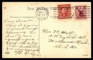 Us Zealand Mixed Franking 1908 Postcard Seattle Wa To Holland Mi