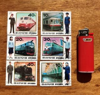 Vintage Bulk Of 6 Korea Stamps 1987 Trains