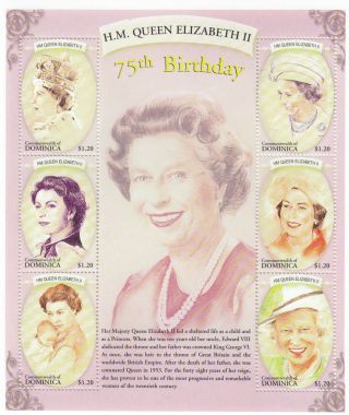 (70553l) Dominica Mnh Queen 75th Birthday Minisheet 2001 Unmounted