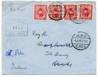 Egypt 1940 Cover With Mpo E603 Date Stamp And 2 Naval Censor Marks