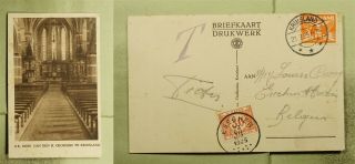 Dr Who 1925 Netherlands Krulsland Church Postcard To Belgium Postage Due E70822