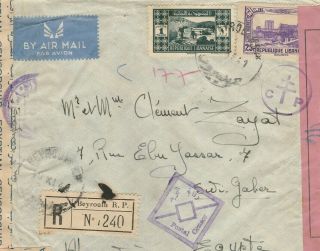 Lebanon - Egypt Reg.  Airmail Letter Tied Malty Censorship & Marks Beirut To Alex41