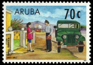 Aruba 145 - Postal Services " Mailman Delivering Letter " (pb18843)