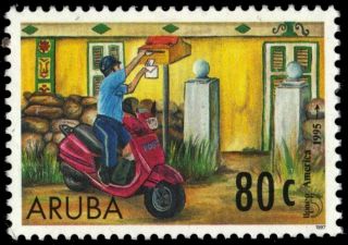 Aruba 146 - Postal Services " Mailman On Motor Bike " (pb18844)