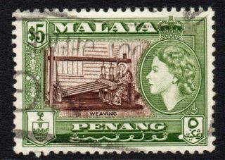 Penang (malaya) 5 Dollar Stamp C1957