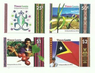 East Timor 2002 - Independence Day Crocodile,  Palm,  Coffee,  Flag Set Mnh