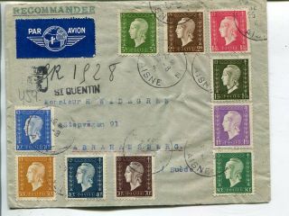 France 10 Values On Reg Air Mail Cover To Sweden 25.  8.  1945