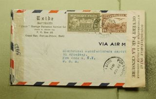 Dr Who 1944 Haiti Port Au Prince Airmail To Usa Wwii Dual Censored E66379
