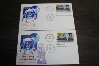 2 Fdc Chickering Jackson Cachet C76 Moon Landing 1969 Air Mail Uncle Sam U/a
