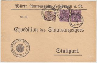 Germany Dr 1922 (16.  10. ) Off.  Cover Heilbronn/n.  Franking To Stuttgart