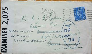 Great Britain 1942 Newark Cover To Royal Air Force Stannington With Censor Label