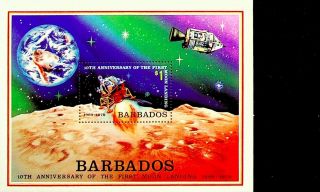 Barbados 1979 Space 10 Anniv First Moon Landing Apollo Earth Sheet