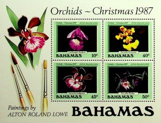 Bahamas 1987 Christmas Roland Lowe Painting Orchids Fine Sheet