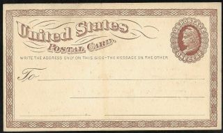 Us 1873 Postal Card Ux1 Large Watermark - Preprinted -
