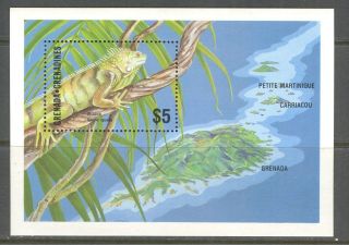 Iguana - Reptile,  View Of The Islands On Grenada Grenadines 1986 Scott 786,  Mnh
