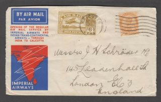 British India 1933 First Flight Cover To England With 6a Air Stamp,  2a6p Stamp