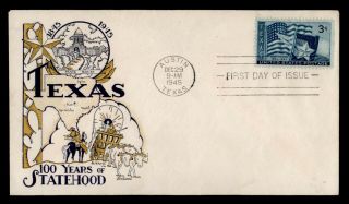 Dr Who 1945 Fdc Texas Statehood Centennial Knapp Cachet E51990