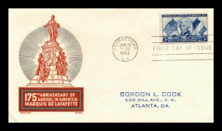 Dr Jim Stamps Us Marquis De Lafayette Fdc Ken Boll Cover Georgetown Scott 1097