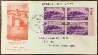 Us 801 Fdc 1937.  3 Cent.  Puerto Rico.  First Siegmund Cachet.  Issued In 1937