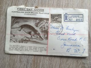Postal History Australia 1938 Fdc 9d Duck Billed Platypus To Jamaica,  See Below