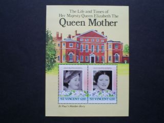 St Vincent Stamp Sheet - Let The Life & Times Of The Queen Mother 1985 Walden Bury