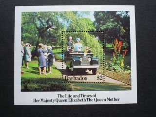 Barbados Stamp Mini Souvenir Sheet The Life & Times Of The Queen Mother 1985.