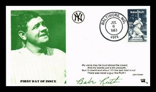 Dr Jim Stamps Us Babe Ruth York Yankee Baseball Fdc Cover Baltimore