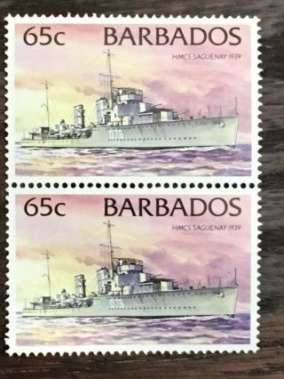 Barbados 65c Hmcs Saguenay 1939 Postage Stamps (pair)