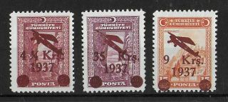 Turkey 1937 Nh Airmail Complete Set Of 3 Michel 1016 - 1018 Cv €90 Vf