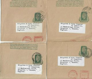 Barbados Eight Qeii 2c Wrappers Addressed To England Ref 680