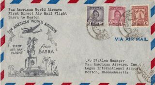 Iraq : Pan American Airways First Flight Cover,  Basra To Boston,  Usa (1949)