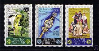 St Christopher Nevis Anguilla 1977 Silver Jubilee Commemorative Set Mnh (a)