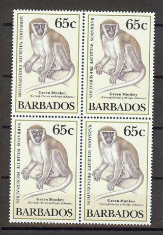 Barbados 1989 Sc 749 Green Monkey Wild Life Block 4 Mnh Cv $10