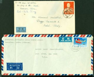 China Taiwan Two Covers With Early Airmail Labels 1 - 451