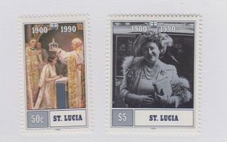 St.  Lucia - 1990 Queen Mother Set.  Sc.  969 - 70,  S.  G.  1053 - 4.  Nh