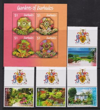 Barbados 2014 Gardens - Flowers - Mnh Stamps & Sheet - Cat £11.  80 - (111)