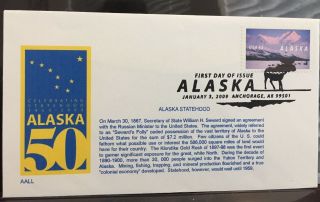 Color Cachet Us Fdc 4374 Alaska Statehood Moose Cancel 2009