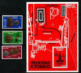 Trinidad & Tobago 1980 " Moscow Olympics " Set Of 3 & M/s,  Sg568/70 & Ms571 M/m.